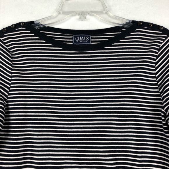 Chaps Y2K Vintage 3/4 Sleeve Striped Blue White Top Size Large - Picture 3 of 4